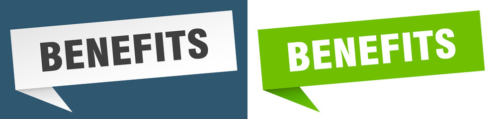 benefits banner. benefits speech bubble label set. benefits sign