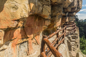 Path at a cliff of Zhangjiajie National Forest Park in Hunan province, China