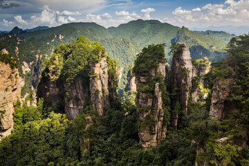 Rocky pinnacles in Zhangjiajie National Forest Park in Hunan province, China