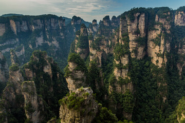 Naklejka premium Sandstone pillars of Wulingyuan Scenic and Historic Interest Area in Zhangjiajie National Forest Park in Hunan province, China