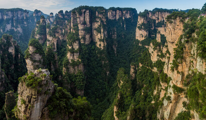 Fototapeta na wymiar Sandstone pillars of Wulingyuan Scenic and Historic Interest Area in Zhangjiajie National Forest Park in Hunan province, China