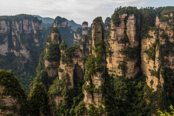Fototapeta na wymiar Sandstone formations of Wulingyuan Scenic and Historic Interest Area in Zhangjiajie National Forest Park in Hunan province, China