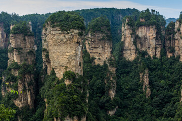 Fototapeta na wymiar Rocky landscape of Wulingyuan Scenic and Historic Interest Area in Zhangjiajie National Forest Park in Hunan province, China