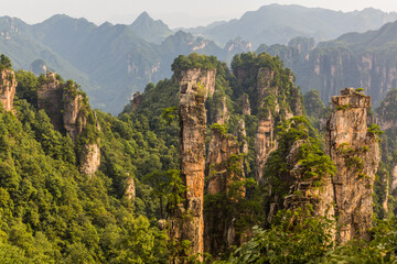 Fototapeta na wymiar Rock pillars in Wulingyuan Scenic and Historic Interest Area in Zhangjiajie National Forest Park in Hunan province, China