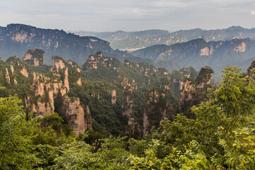 Fototapeta na wymiar Sandstone landscape of Wulingyuan Scenic and Historic Interest Area in Zhangjiajie National Forest Park in Hunan province, China