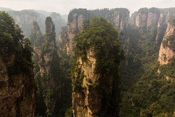 Rock pillars in Wulingyuan Scenic and Historic Interest Area in Zhangjiajie National Forest Park in Hunan province, China