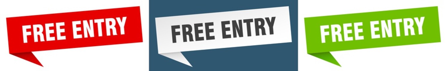 free entry banner. free entry speech bubble label set. free entry sign