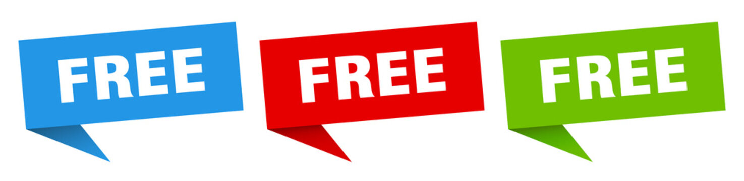 free banner. free speech bubble label set. free sign