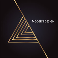 Geometric modern abstract luxury design with golden triangles on black background