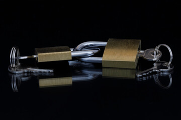 Two padlocks connected to each other.