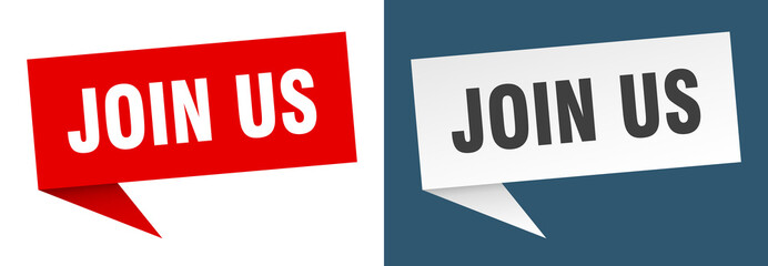 join us banner. join us speech bubble label set. join us sign
