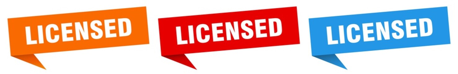 licensed banner. licensed speech bubble label set. licensed sign