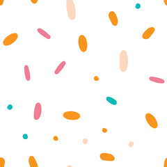 Confetti vector seamless pattern. Abstract festive background with colorful sprinkles and dots.