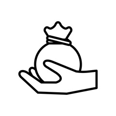 hand lifting coins sack line style icon