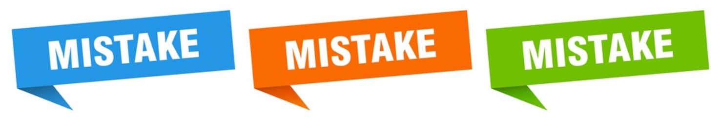 mistake banner. mistake speech bubble label set. mistake sign