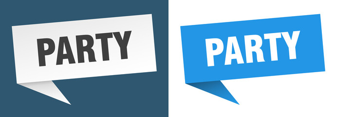 party banner. party speech bubble label set. party sign