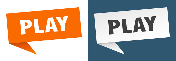 play banner. play speech bubble label set. play sign