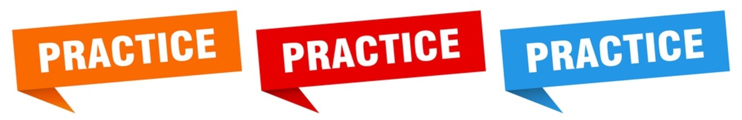 practice banner. practice speech bubble label set. practice sign