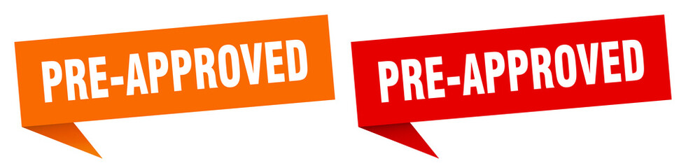 Fototapeta premium pre-approved banner. pre-approved speech bubble label set. pre-approved sign