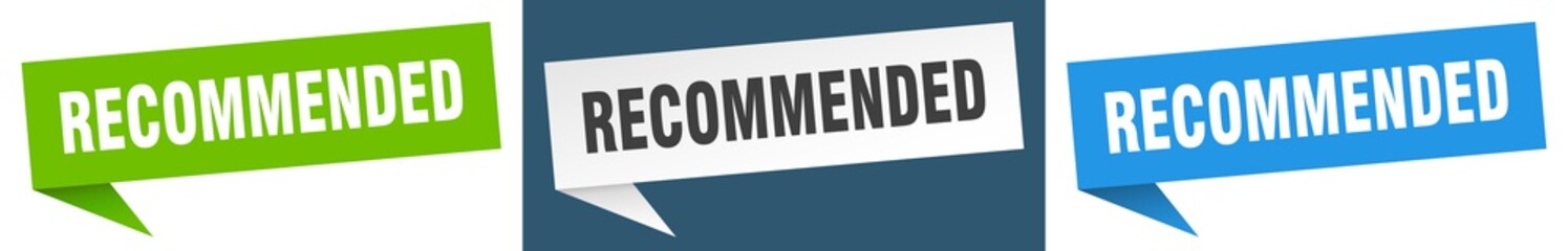 recommended banner. recommended speech bubble label set. recommended sign