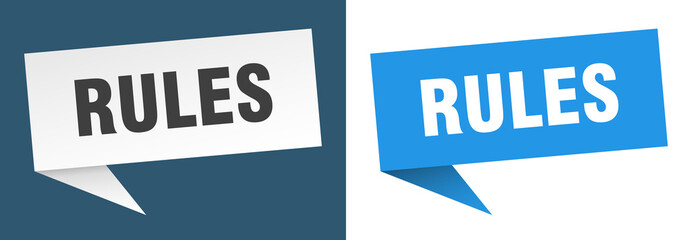 rules banner. rules speech bubble label set. rules sign