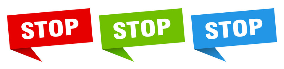 stop banner. stop speech bubble label set. stop sign
