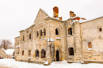 Destroyed building of the Fedorov town, complex of buildings in the town of Pushkin, near...