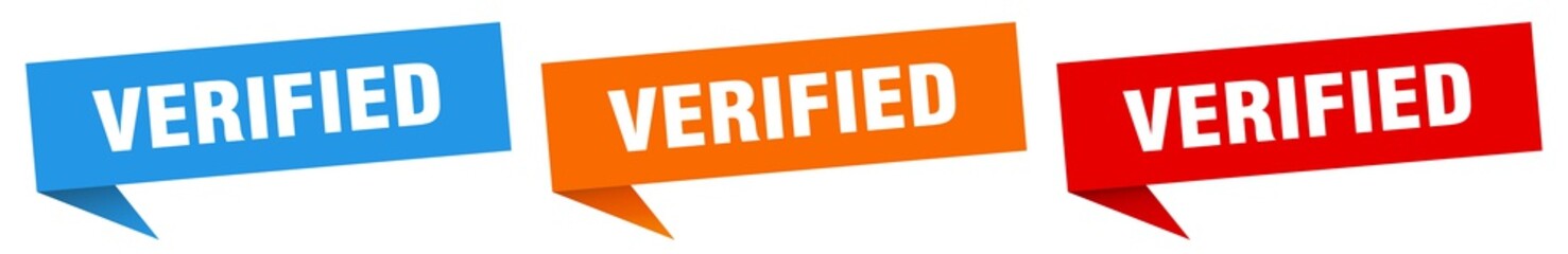 verified banner. verified speech bubble label set. verified sign