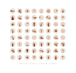 Hands and cosmetics social media cover icons beige