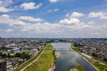 東京都多摩川の空撮写真_01