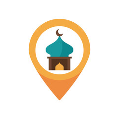 Obraz premium eid mubarak mosque cupule in pin location flat style icon