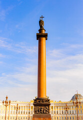 Fototapeta na wymiar Alexander Column in the middle of the Palace square in St. Petersburg, Russia