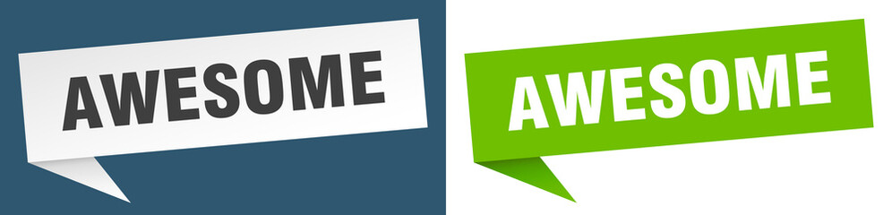 awesome banner. awesome speech bubble label set. awesome sign