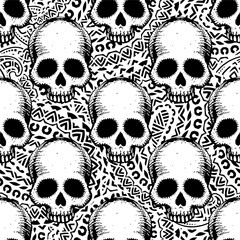 Ethnic seamless pattern with skulls. Great for printing on fabric, paper, wallpaper and other surfaces.