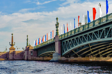 Trinity bridge decorated with Russian national color, Bridge over the river Neva, St. Petersburg, Russia,