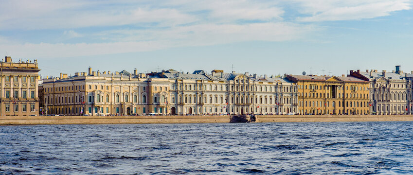 Coast and river Neva in St. Petersburg Russia