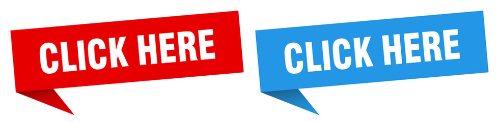 Fototapeta premium click here banner. click here speech bubble label set. click here sign
