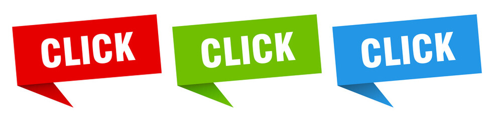 click banner. click speech bubble label set. click sign
