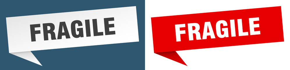 fragile banner. fragile speech bubble label set. fragile sign