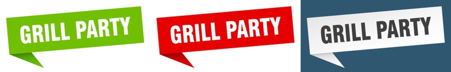 grill party banner. grill party speech bubble label set. grill party sign