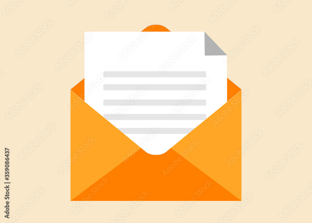 Poster open envelope with a document. new letter. sending correspondence. flat illustration isolated on col