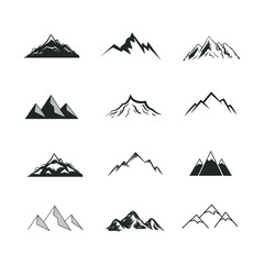 Collection of mountaings shapes isolated on white, Vector illustration.