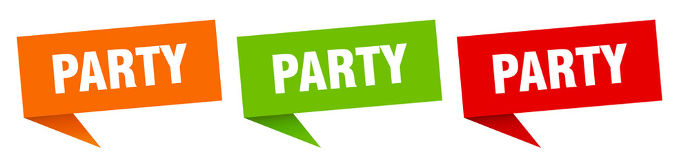 party banner. party speech bubble label set. party sign
