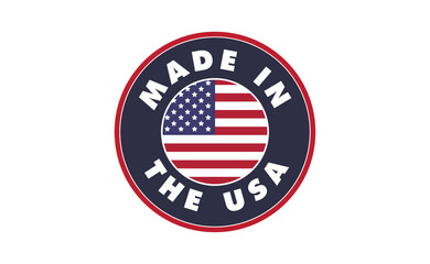 Made in USA badge. United States of America flag colors. American patriotism sign.