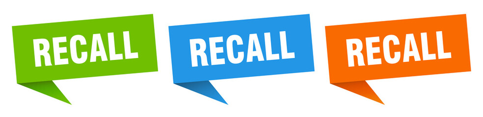 recall banner. recall speech bubble label set. recall sign