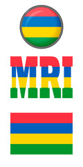 Icons of the flag of Mauritius on a white background. Vector image: flag of Mauritius, the button and the abbreviation. You can use it to create a website, print brochures, booklets, travel guides.