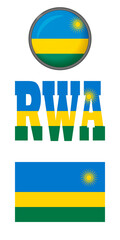 Icons of the flag of Rwanda on a white background. Vector image: flag  Rwanda, the button and the abbreviation. You can use it to create a website, print brochures, booklets, leaflets, travel guides.