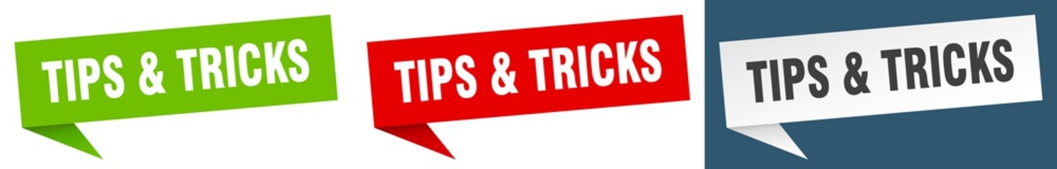 tips & tricks banner. tips & tricks speech bubble label set. tips & tricks sign