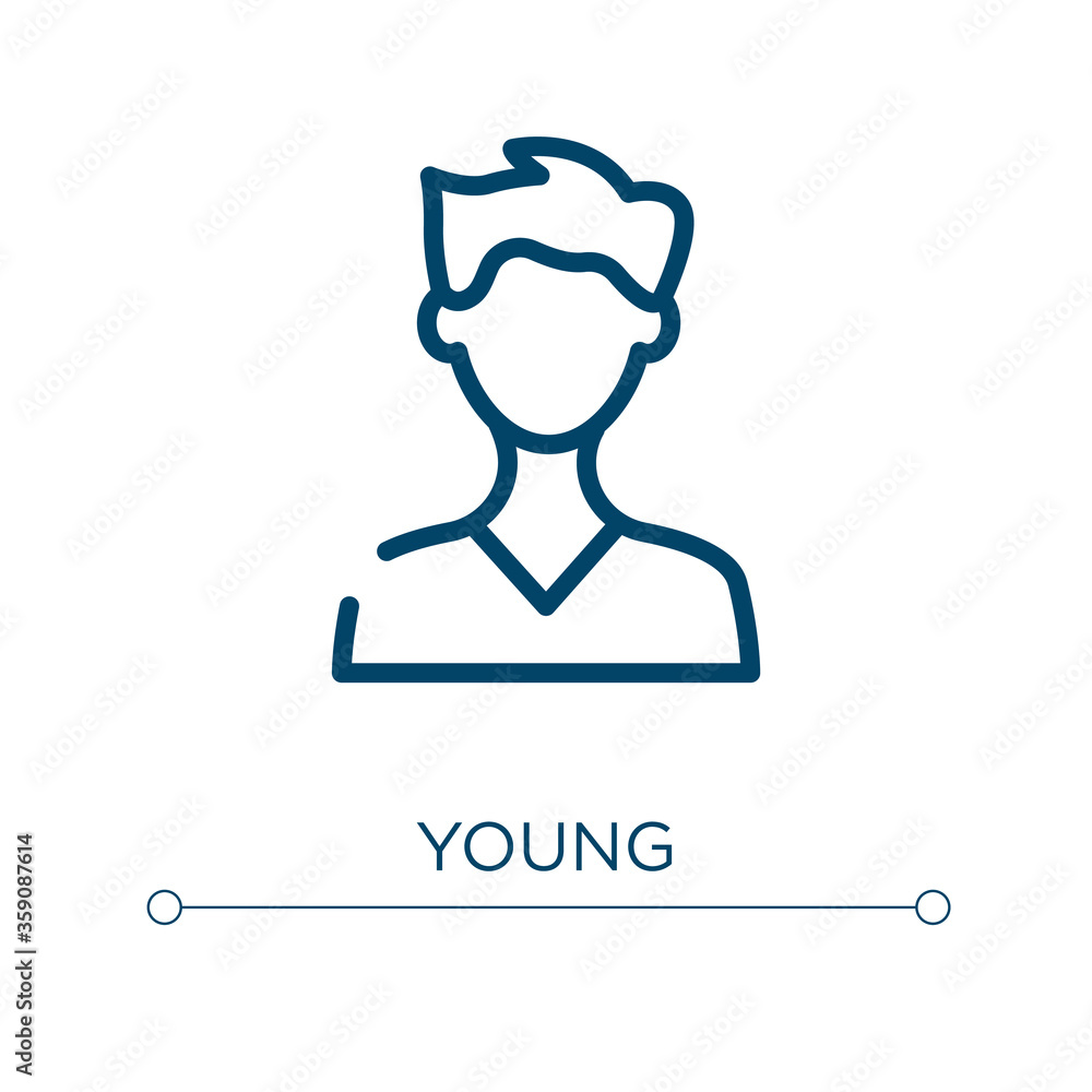 Poster young icon. linear vector illustration. outline young icon vector. thin line symbol for use on web a