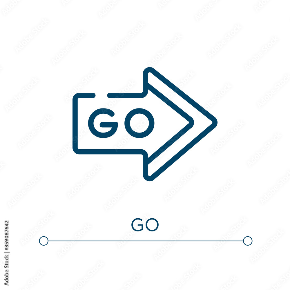 Poster go icon. linear vector illustration. outline go icon vector. thin line symbol for use on web and mob